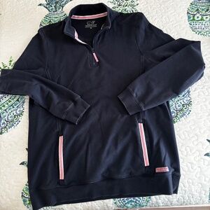 Vineyard Vines Navy and Pink 1/4 Zip Sweatshirt~XL